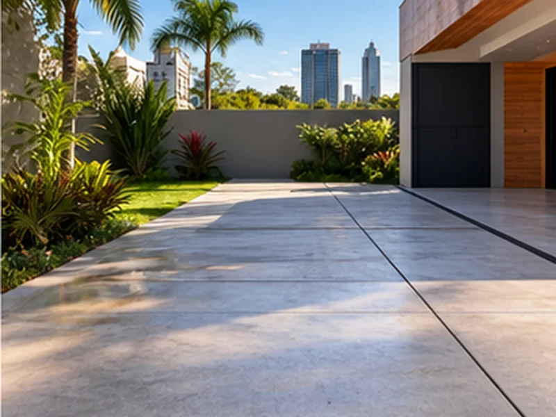 Piso externo de concreto em obra residencial